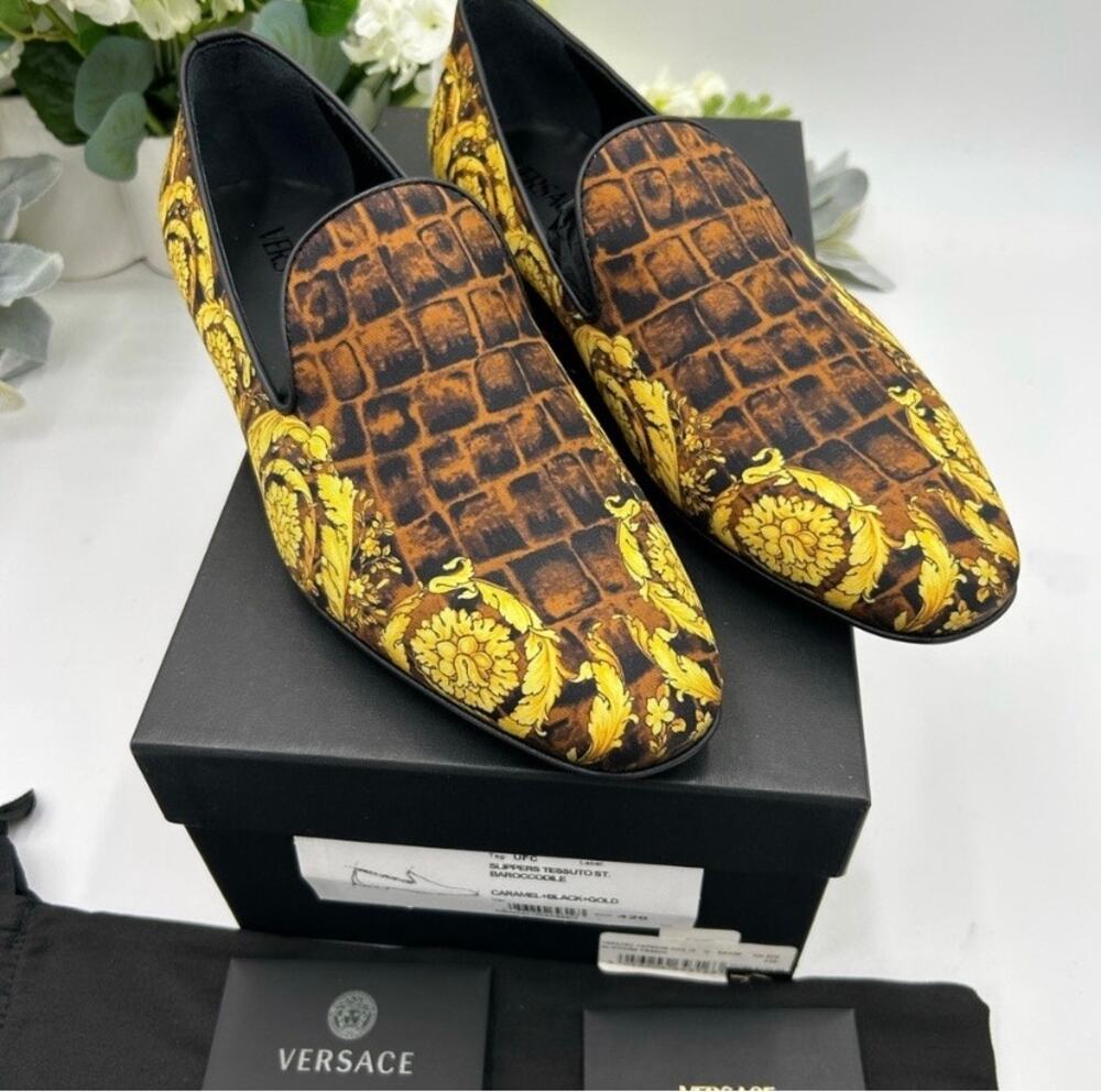 Versace Men's BAROCCO print silk loafers size 42 made in Italy